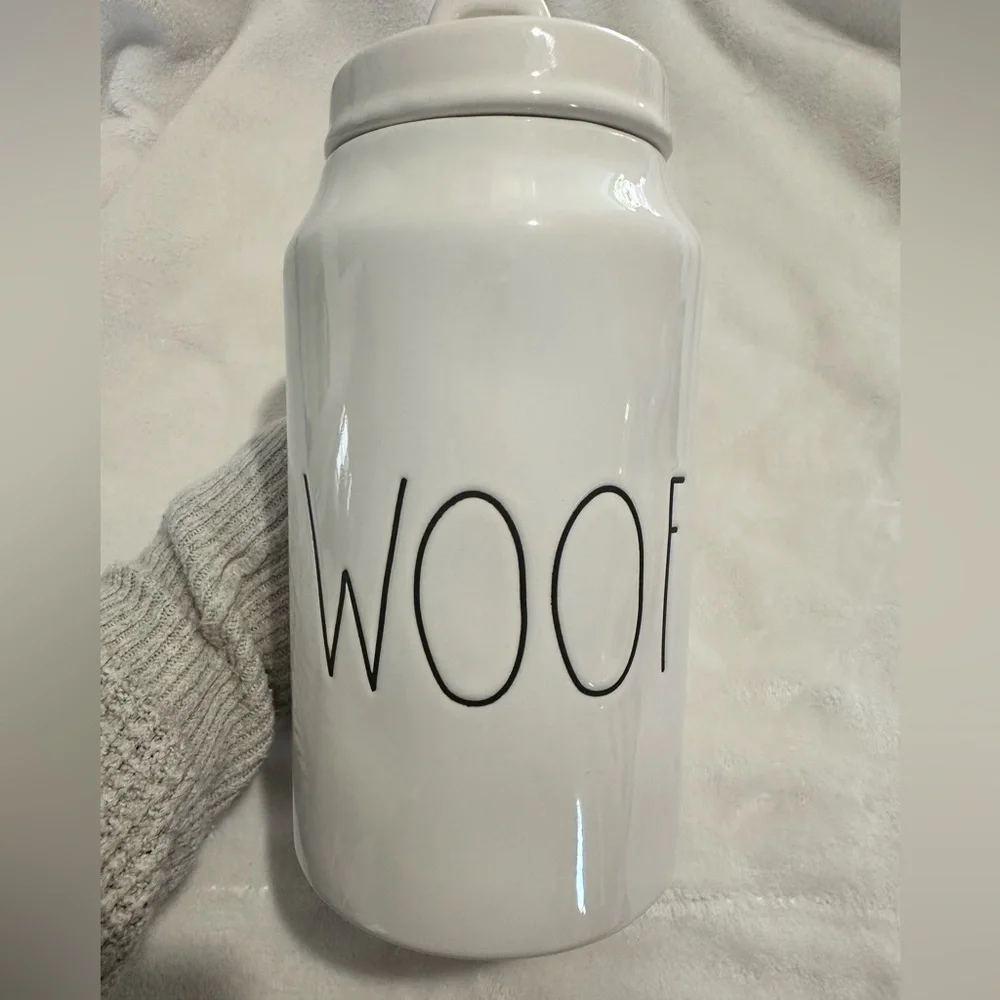 Rae Dunn Artisan Collection by Magenta ceramic dog treat/food WOOF canister 10”